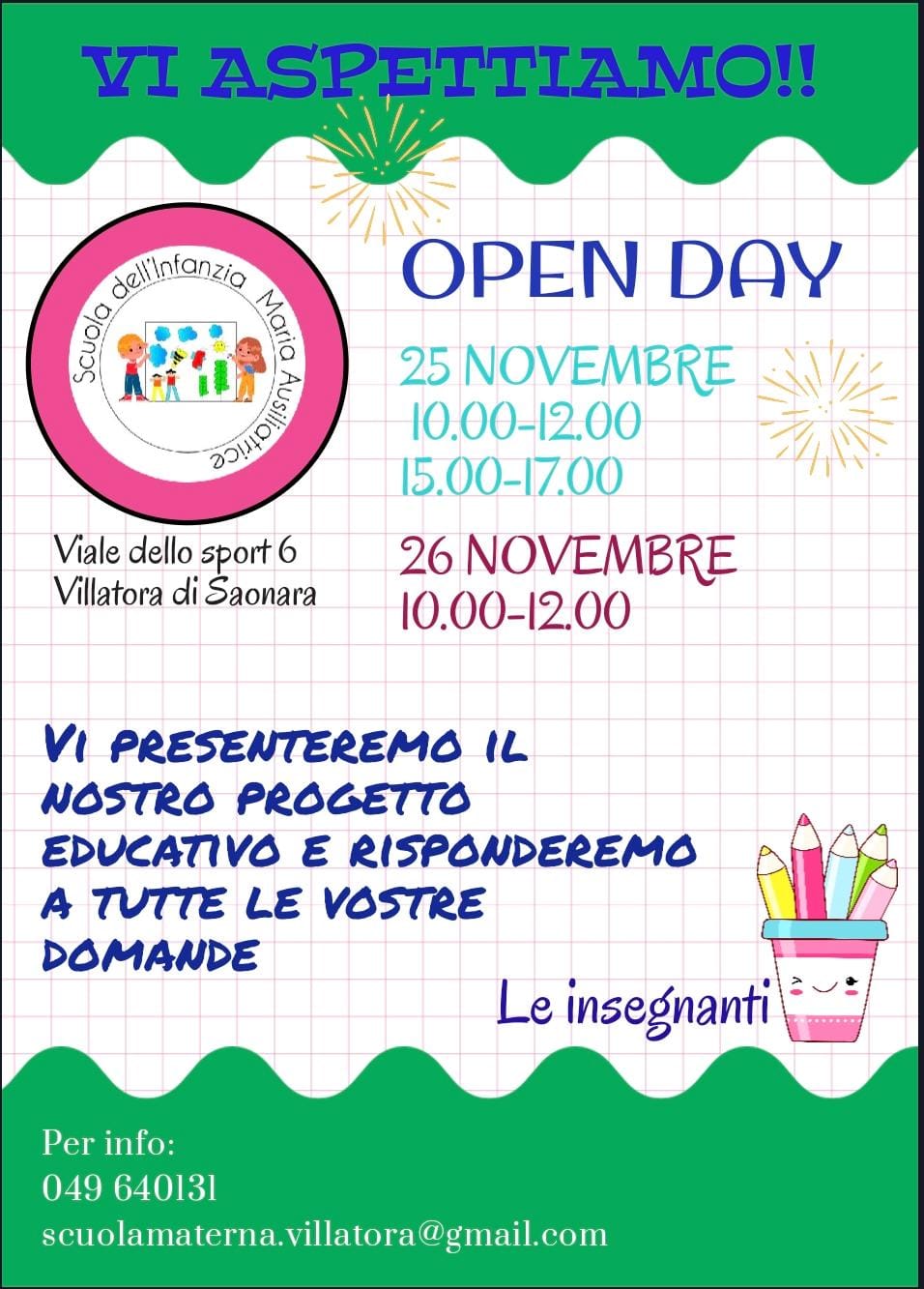 OPEN DAY…VI ASPETTIAMO!!! - Scuola dell'infanzia Maria Ausiliatrice